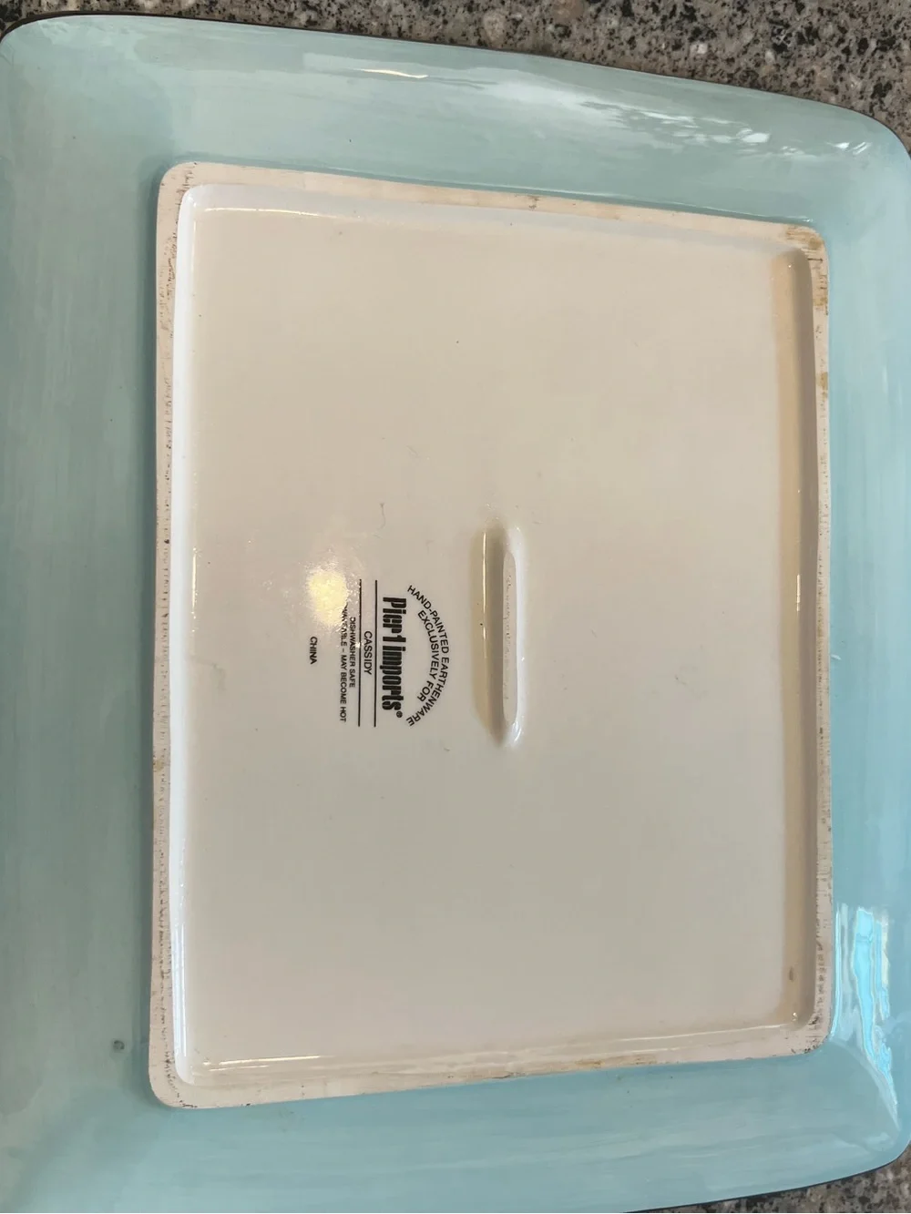 Pier 1 Cassidy Brown Platter with Blue and Cream Floral Design